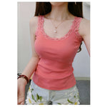 Tank Tops Women Summer O-neck Lace Suspender Camisole Solid Color Female U-shaped Low Cut Vest 2024 Sleeveless
