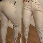 Women Capris Spliced Cargo Pants Pockets Solid High Waist Zipper Fly Skinny Casual 2024 Button Pencil Pants Ankle Length