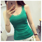 Tank Tops Women Summer O-neck Lace Suspender Camisole Solid Color Female U-shaped Low Cut Vest 2024 Sleeveless