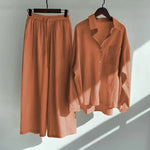 Autumn Women's Clothing 2024 New Fashionable Retro Cotton Linen Shirt High Waist Loose Long Sleeved Lace Up Pants Two-piece Set