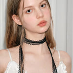 2 Pcs Retro Lace Ribbon Bow Neckband Women Fashion Simple Double Layer Long Tassel Necklace Versatile Neck Ornament Accessories
