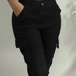 Summer Women's Slim-Fit Capri Trousers Solid Color Casual Multiple Pocket Lace-Up High Waist Tight Leggings Capri Pants