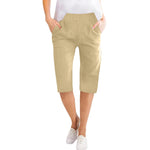 Womens Capris Cotton Linen Pants Drawstring Elastic Waist Pants Casual Cropped Trousers Daily Breeches Five Half Pants Pantalone
