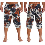 Mens Allover Stylish Print Harem Pants Capri Pants Elastic Waistband Pockets Hippie Pants Boho Style Trousers Beach Costume