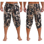 Mens Allover Stylish Print Harem Pants Capri Pants Elastic Waistband Pockets Hippie Pants Boho Style Trousers Beach Costume