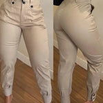 Women Capris Spliced Cargo Pants Pockets Solid High Waist Zipper Fly Skinny Casual 2024 Button Pencil Pants Ankle Length