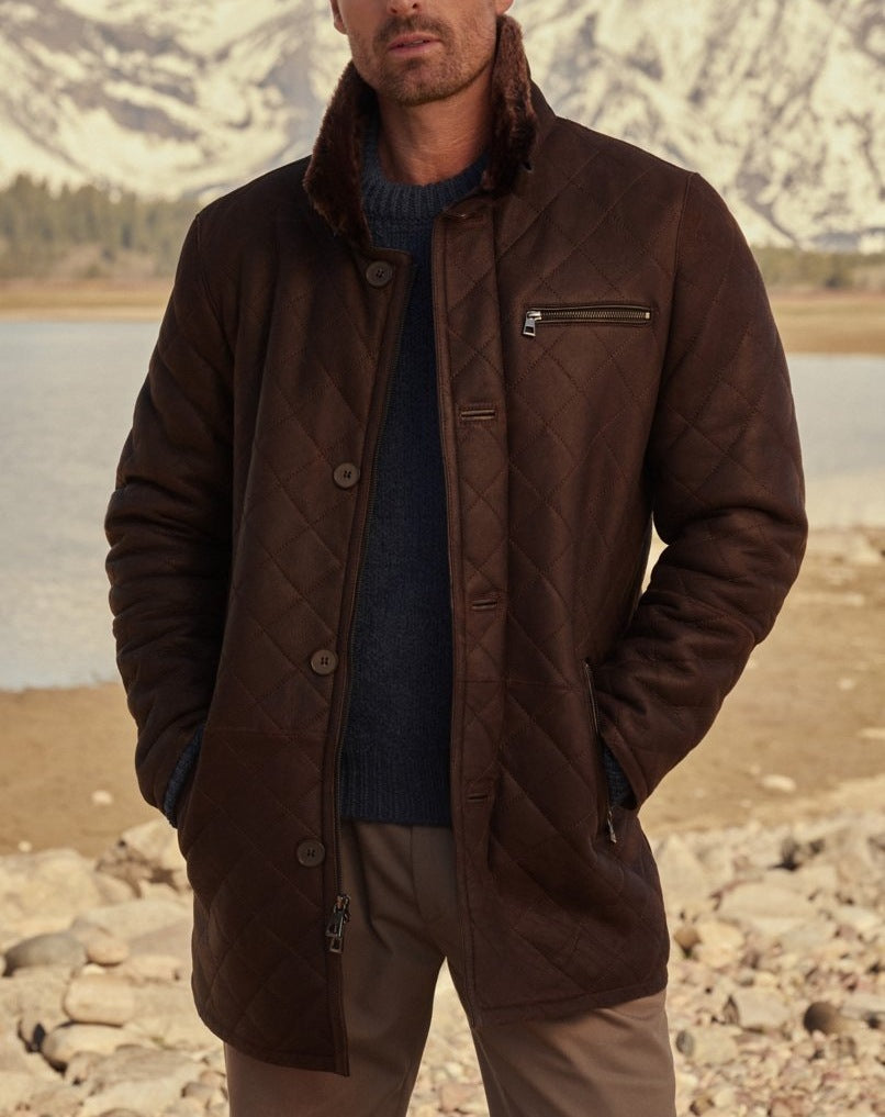 Quilted Fur Coat Long Fur Button Coat Jacket