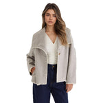 Elegant Warm Short Contrast Color Loose Design Cardigan Coat