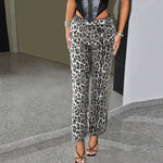 Printed Sequins Leopard Print European And American Straight-leg Trousers