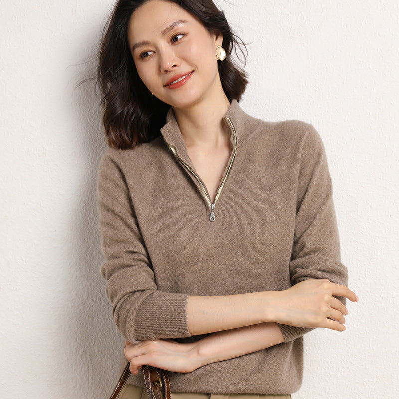 Half-open Zipper Collar Pullover Knitted