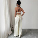 Women's Fashionable Wave Lace Texture Halter Stitching Hollow-out Jumpsuit