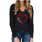 Vneck Valentines Day Printed Tshirt Cross-border Longsleeved Loose Top