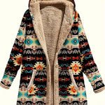 Cotton And Linen Printed Hoodie Warm Plush Coat